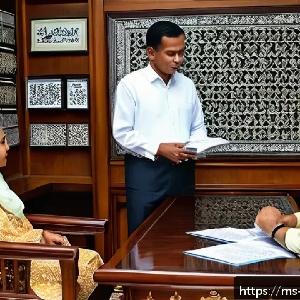 자산 정리 시 고려해야 할 법적 요소 - A professional Malaysian family lawyer’s office interior with traditional Malay wooden furniture, do...