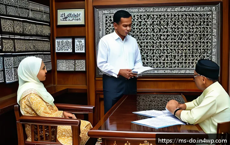 자산 정리 시 고려해야 할 법적 요소 - A professional Malaysian family lawyer’s office interior with traditional Malay wooden furniture, do...